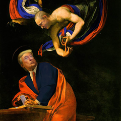 Digitally manipulated image of Caravaggio's 'The Inspiration of Saint Matthew